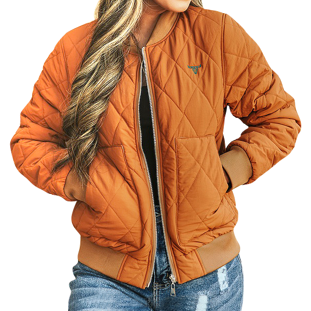 Women's Camel Quilted Bomber Jacket